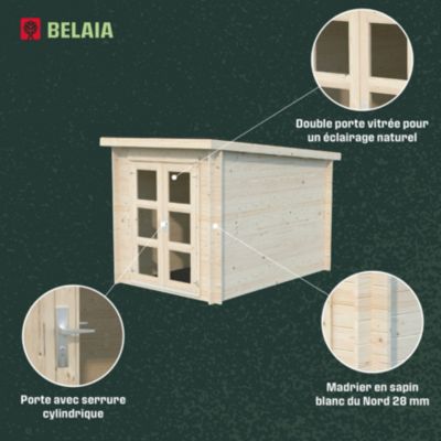Abri de jardin Klikstrom Belaïa naturel ép.28 mm toiture monopente surface totale 6.72m²