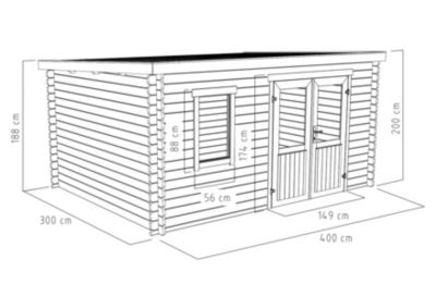 Abri de jardin Klikstrom Linda bois naturel ép.34 mm surface totale 12.2m²