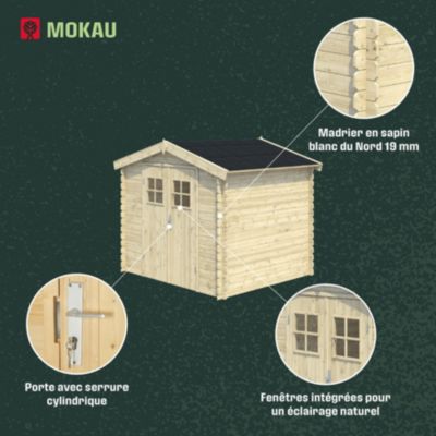 Abri de jardin Klikstrom Mokau bois coloris naturel ép.19 mm surface totale 5,3m²