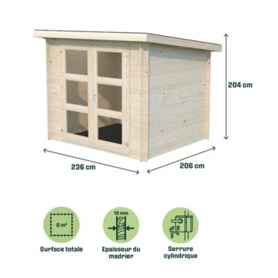 Abri de jardin Klikstrom Mokau bois coloris naturel toiture monopente ép.19 mm surface totale 6m²