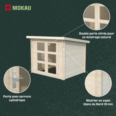 Abri de jardin Klikstrom Mokau bois coloris naturel toiture monopente ép.19 mm surface totale 6m²