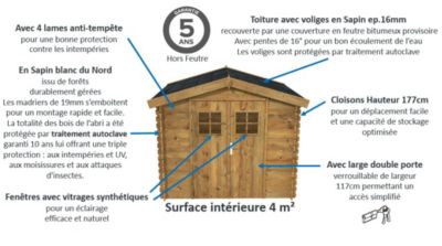 Abri de jardin Klikstrom Mokau bois traité autoclave marron ép.19 mm surface totale 5,3m²