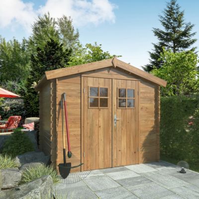 Abri de jardin Klikstrom Mokau sapin blanc du nord traité autoclave marron ép.19 mm surface totale 5,3m²