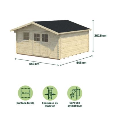 Abri de jardin Klikstrom Oreti bois naturel ép.44 mm surface totale 23.13m²