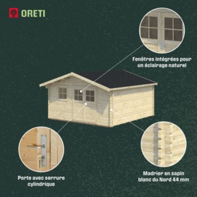 Abri de jardin Klikstrom Oreti bois naturel ép.44 mm surface totale 23.13m²