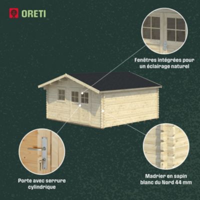 Abri de jardin Klikstrom Oreti bois naturel ép.44 mm surface totale 25.9m²