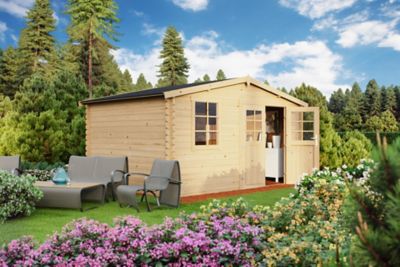 Abri de jardin Klikstrom Riga bois naturel ép.34 mm surface totale 12,15 m²