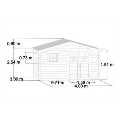 Abri de jardin Klikstrom Taman bois naturel ép.34 mm surface totale 14.12m²