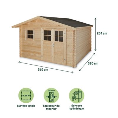 Abri de jardin Klikstrom Taman bois naturel ép.34 mm surface totale 16.5m²
