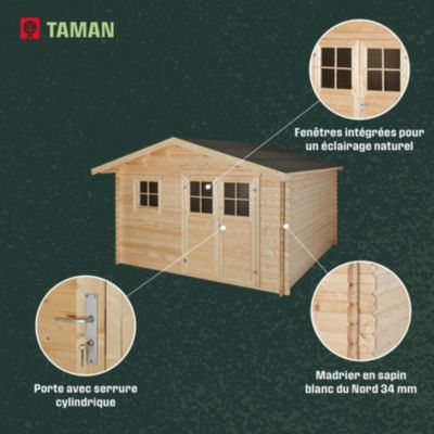 Abri de jardin Klikstrom Taman bois naturel ép.34 mm surface totale 16.5m²