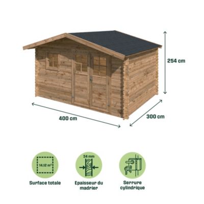 Abri de jardin Klikstrom Taman bois traité autoclave marron ép.34 mm surface totale 14.12m²