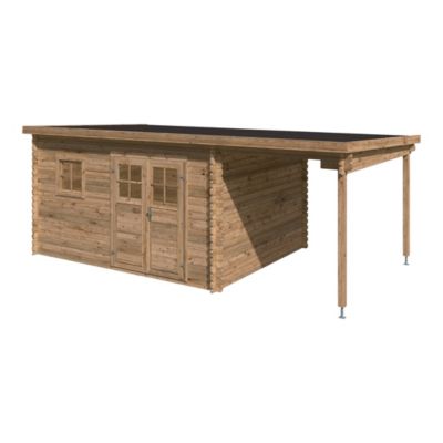 Abri de jardin Klikstrom Taman bois traité autoclave marron ép.34 mm toiture monopente  surface totale 19,5 m²