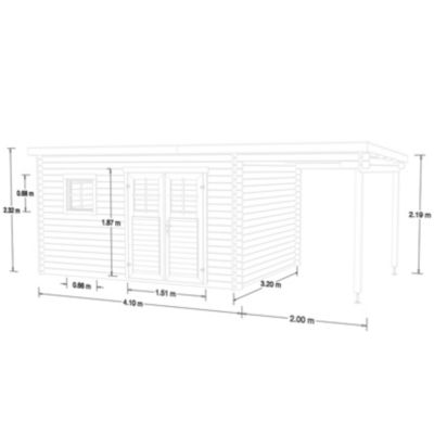 Abri de jardin Klikstrom Taman bois traité autoclave marron ép.34 mm toiture monopente  surface totale 19,5 m²