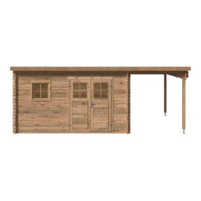 Abri de jardin Klikstrom Taman bois traité autoclave marron ép.34 mm toiture monopente  surface totale 19,5 m²