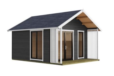 Abri de jardin Lasita Maja Murano 1 en bois gris anthracite surface extérieure totale 26,52m²