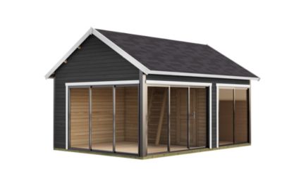 Abri de jardin Lasita Maja Murano 3 en bois gris anthracite surface extérieure totale 30,94m²