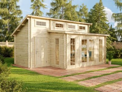 Abri de jardin Lausitz avec annexe Alpholz, 59x44m dim ext (cas échéant incl débord de toit) naturel, 40mm, 26m² superficie totale