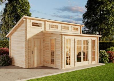 Abri de jardin Lausitz avec annexe Alpholz, 59x44m dim ext (cas échéant incl débord de toit) naturel, 40mm, 26m² superficie totale