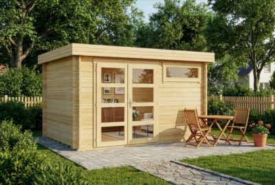 Abri de jardin Leandro Alpholz, 39x27m dim ext (cas échéant incl débord de toit) naturel, épaisseur paroi : 28mm, 10,6m² totale