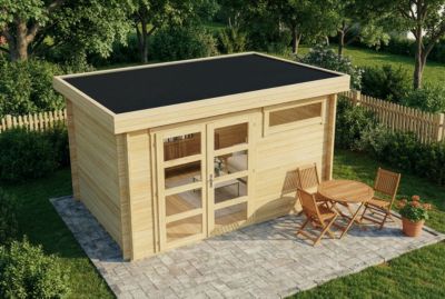 Abri de jardin Leandro Alpholz, 39x27m dim ext (cas échéant incl débord de toit) naturel, épaisseur paroi : 28mm, 10,6m² totale
