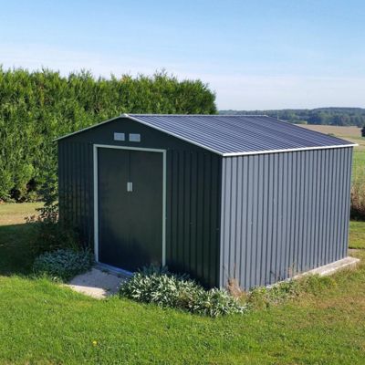 Abri de jardin métal 10,85m² anthracite double porte avec fenêtre et kit d'ancrage X-METAL