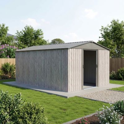 Abri de jardin métal 11m² WoodTouch beige 301x367cm + kit d'ancrage X-Metal