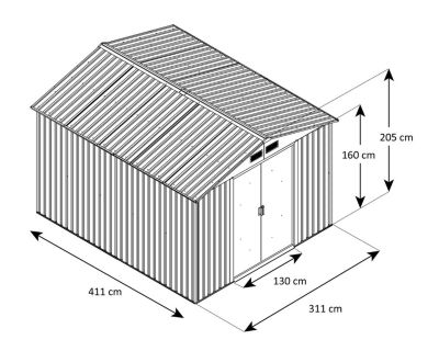 Abri de jardin métal 12,78 m2 + kit d'ancrage