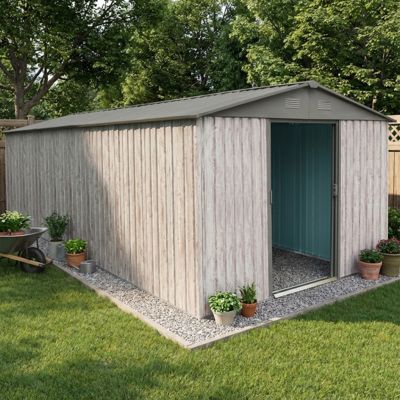 Abri de jardin métal 13,6m² WoodTouch beige avec double porte et kit d'ancrage X-METAL
