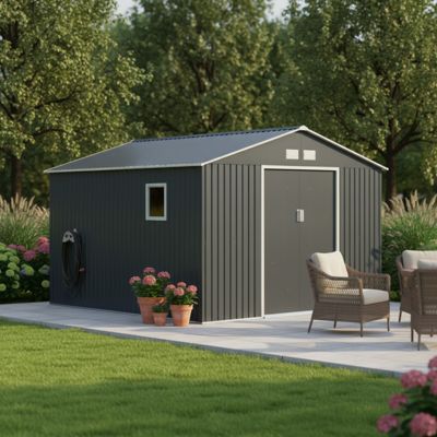 Abri de jardin métal 13m² anthracite haute paroi 175cm avec kit d'ancrage X-METAL