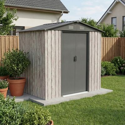 Abri de jardin métal 2,54m² WoodTouch beige avec double porte et kit d'ancrage - X-Metal
