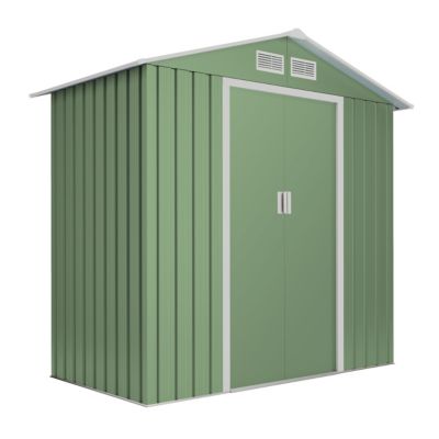 Abri de Jardin Métal 2,57m² Light Green - Porte Coulissante Double - Grilles de Ventilation - Toit a Pignon