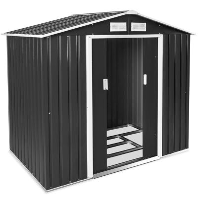 Abri de jardin métal 2,7 m² toiture 2 pans en tôle d'acier gris/blanc