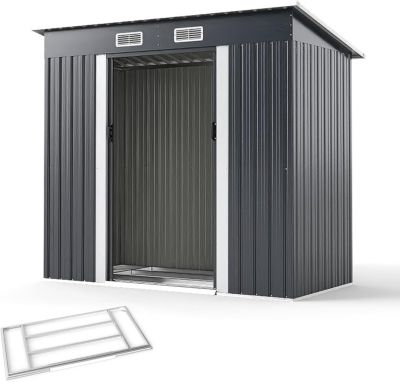 Abri de Jardin Métal 213 x 112 x 186 CM avec Toit Incliné, Porte Coulissante Bouches d'Aération