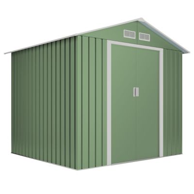 Abri de Jardin Métal 5,27m² Light Green - Porte Coulissante Double - Grilles de Ventilation - Toit a Pignon