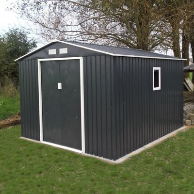 Abri de jardin métal 8,84m² anthracite double pente X-Metal + kit ancrage