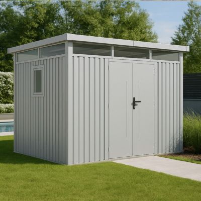 Abri de jardin métal Aluminium Blanc 7.45m² toit plat + kit d'ancrage