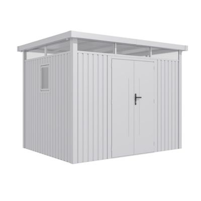 Abri de jardin métal Aluminium Blanc 7.45m² toit plat + kit d'ancrage