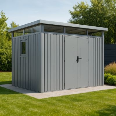 Abri de jardin métal Aluminium Blanc 7.45m² toit plat + kit d'ancrage