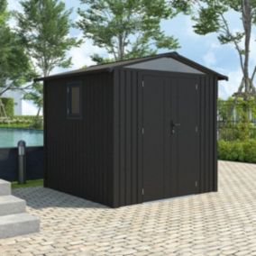 Abri de jardin métal anthracite 4.37 m² + kit d'ancrage