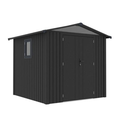 Abri de jardin métal anthracite 4.37 m² + kit d'ancrage