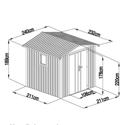 Abri de jardin métal anthracite 4.37 m² + kit d'ancrage
