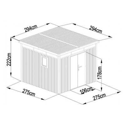 Abri de jardin métal anthracite 7.45m² toit plat + kit d'ancrage