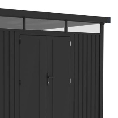 Abri de jardin métal anthracite 7.45m² toit plat + kit d'ancrage