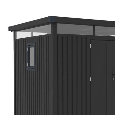 Abri de jardin métal anthracite 7.45m² toit plat + kit d'ancrage