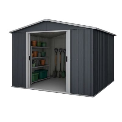 Abri de jardin métal anthracite Yardmaster 11,03 m² + kit d'ancrage