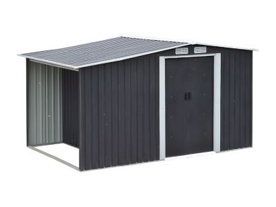 Abri de jardin métal avec abri bûche en acier galvanisé gris 6,7 m² - LERY