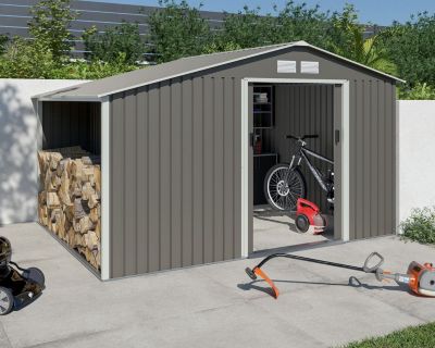 Abri de jardin métal avec bûcher 8,13 m² Trigano + kit d'ancrage