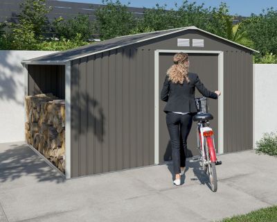 Abri de jardin métal avec bûcher 8,13 m² Trigano + kit d'ancrage