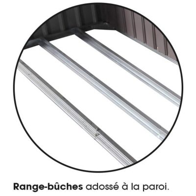 Abri de jardin métal avec bûcher 8,13 m² Trigano + kit d'ancrage