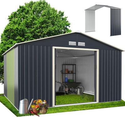 Abri de Jardin Métal avec Kit Extension Cabine de Jardin Extérieur Portes Coulissantes Gris